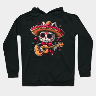 Guitar-Playing Day of the Dead Cat Hoodie